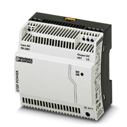 Phoenix Contact Switching Power Supply; STEP-PS/ 1AC/48DC/2; 48VDC OUT; 2A; 85-264VAC / 95-250VDC IN; Single Phase; DIN Rail Mount; Plastic
